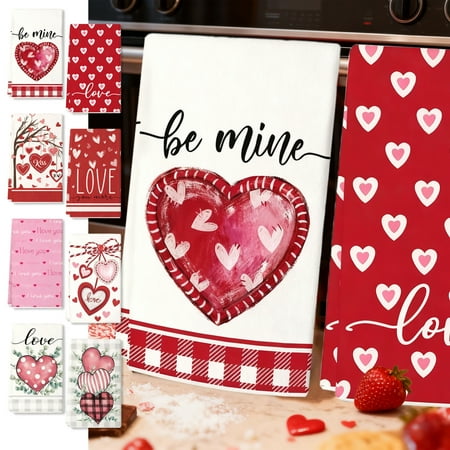 Yhmxh Valentines Day Kitchen Towels Valentine Dish Towels Set of 2 Farmhouse Valentine s Hearts Rose Dish Hand Towel with Black White Buffalo Plaid Love Gifts Decor for Lover Girlfriend