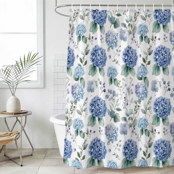 Blue Spring Floral Waterproof Shower Curtain, Extra Large 72"x96" Washable Polyester Fabric Shower Curtains for Bathroom, Watercolor Botanical Elegant Decorative Bathtub Curtain Sets with Hooks