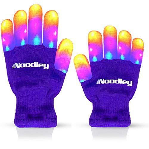 The Noodley Flashing LED Light Gloves and Beanie Hat Bundle Kids Size and Adult Size Extra Batteries Small, Purple