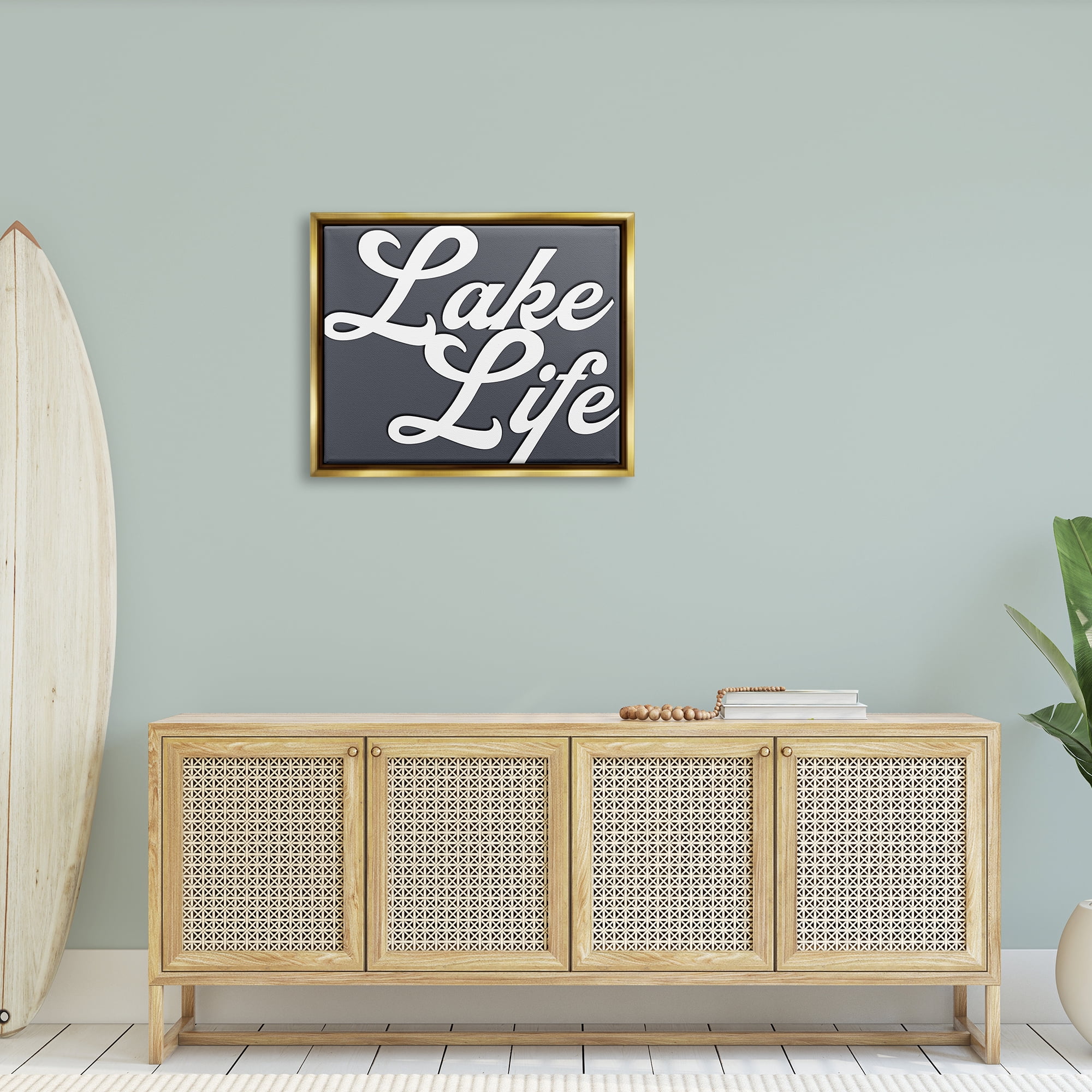 Stupell Lake Life Nautical Phrase Landscape Painting Gold Floater Framed Art Print Wall Art