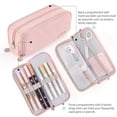 thumbnail image 4 of Tignapoo Stylish Pastel Dual-Zip Pencil Case with Transparent Windows - Large Capacity, Multi-Compartment Design for School, Office, or Travel - Durable & Lightweight (Pink), 4 of 7