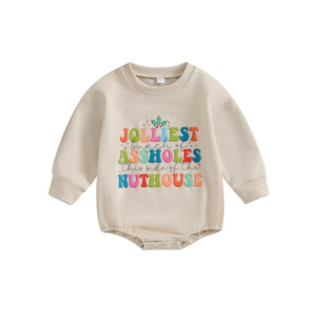 

Mioliknya Baby Christmas Sweatshirt Jumpsuit Letter Print Long Sleeve Romper