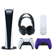Sony Playstation 5 Digital Version (Sony PS5 Digital) with Extra Galactic Purple Controller, Black PULSE 3D Headset and Media Remote Bundle
