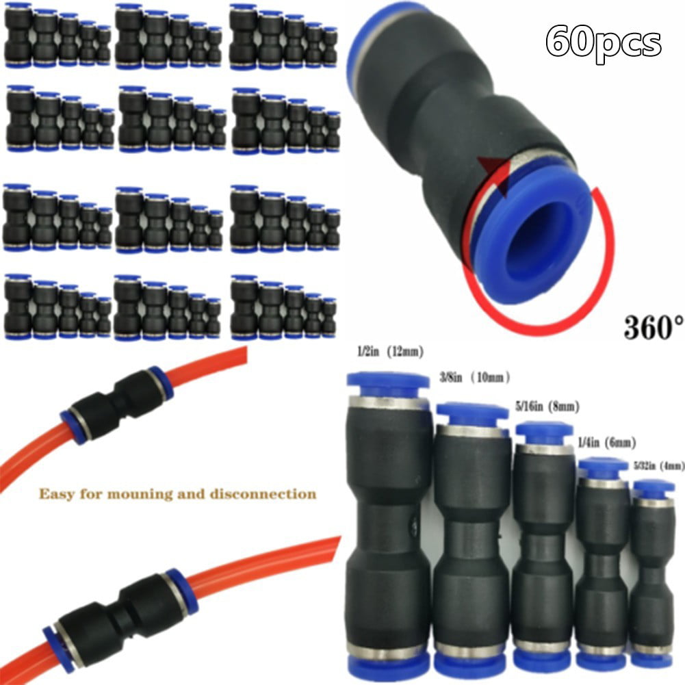 30pc Pneumatic Push Connectors Quick Release Air Line Fittings 1/4 5/16 3/8 Tube 
