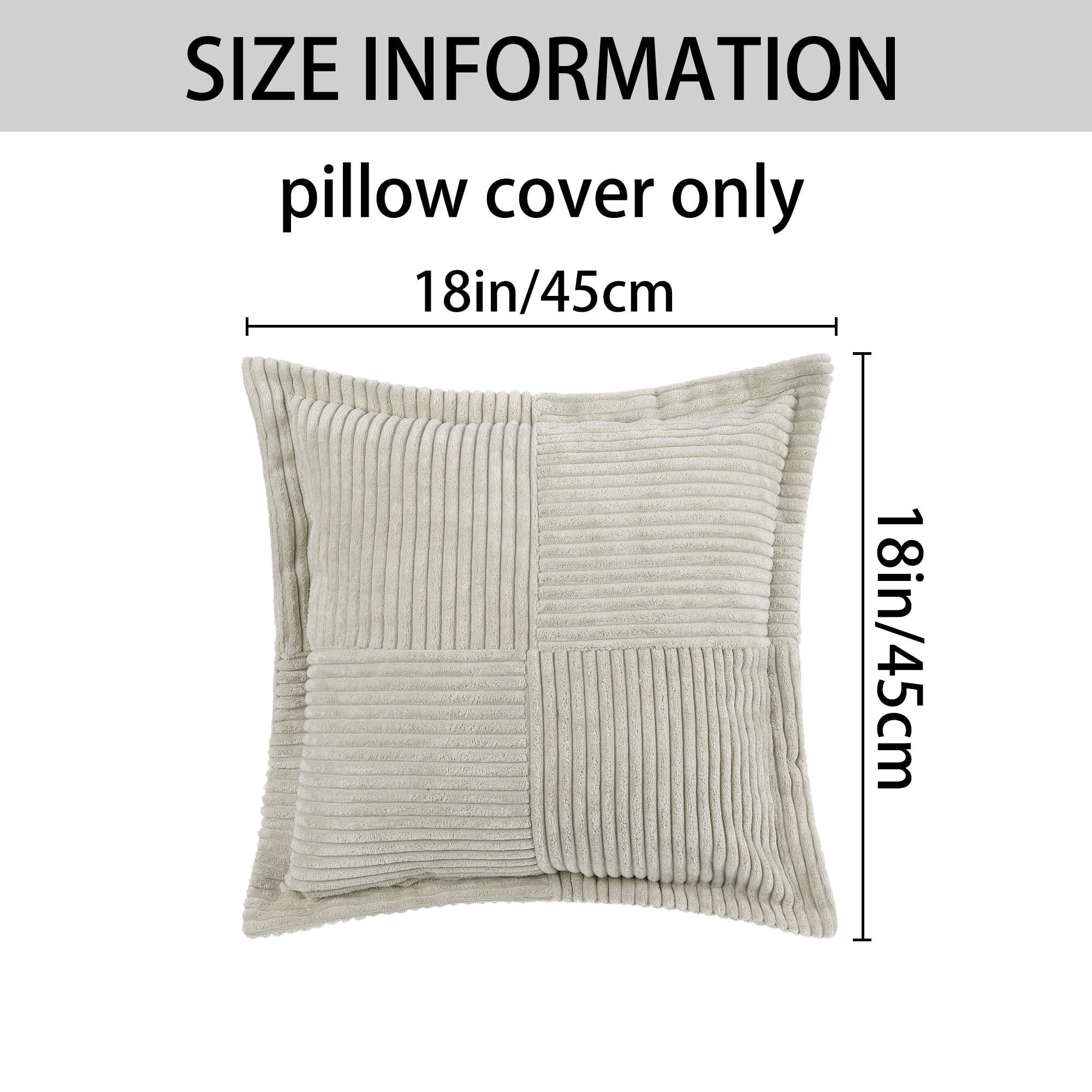 Unique Bargains 4 Pcs Solid Corduroy Throw Pillow Covers Wide Bordered Pillowcase Grey 18" x 18"