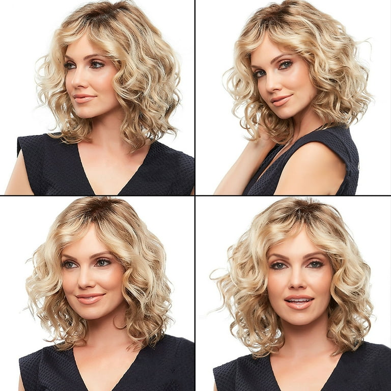 Blonde Curly Mid Length Curly Bob ZPAQI Women Fashion Short Blonde