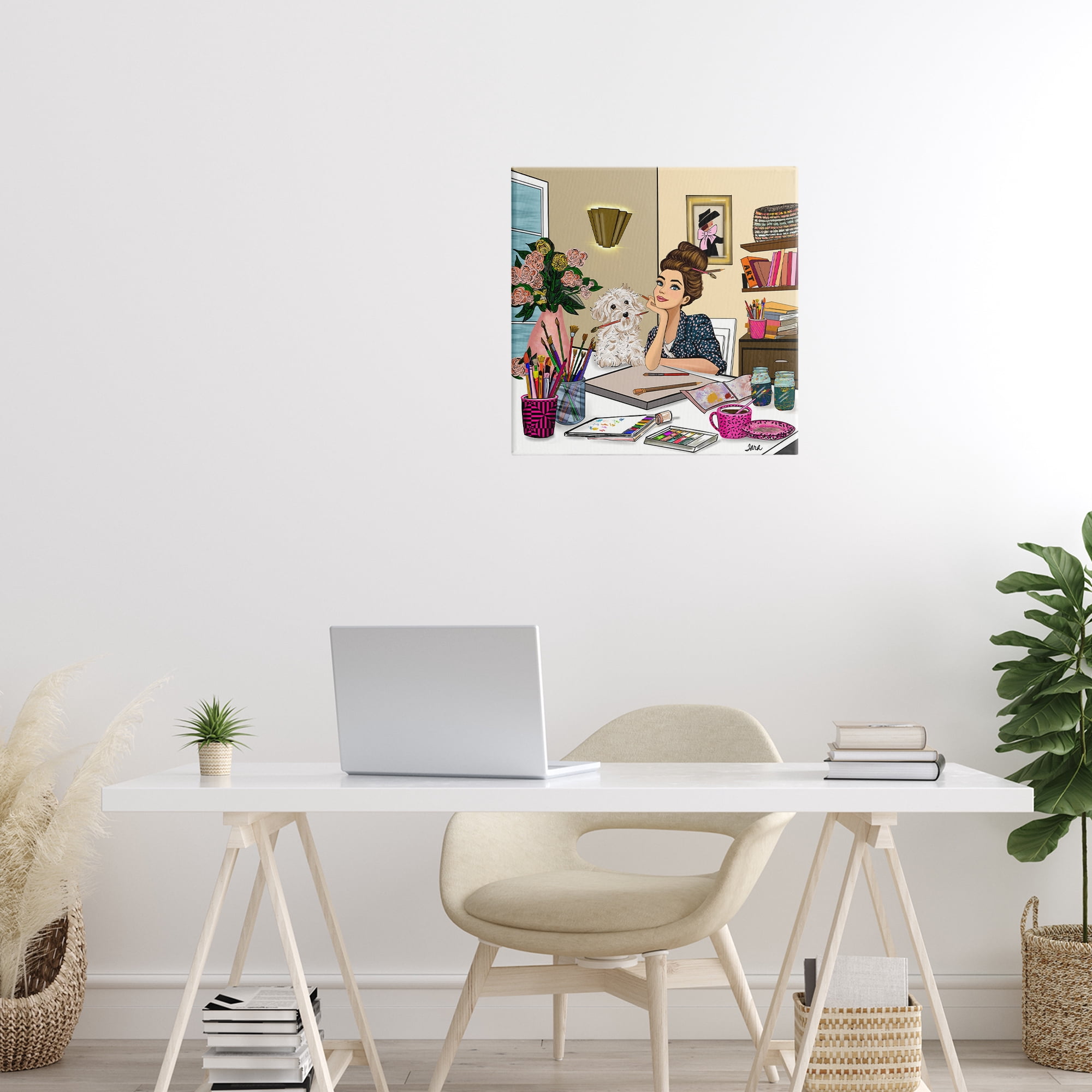 Stupell Industries Creative Art Girl at Desk Canvas Wall Art, design by Tara Boone