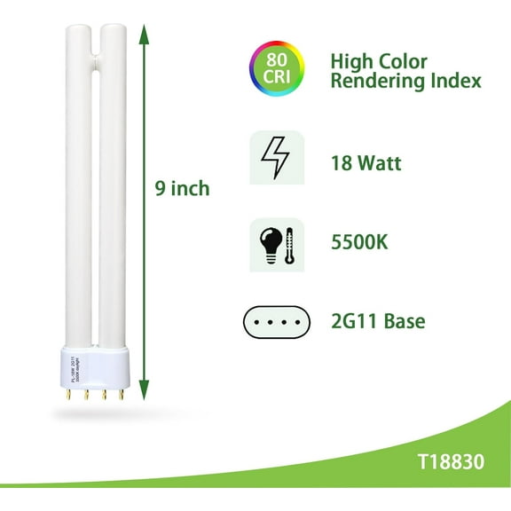 OPVM-2Pack PL18-B-FFP 18W Replacement for OttLite T18330 T186C0 T40112 Fluorescent Light Bulb,18W Fluorescent Light Bulbs Tpye B,930lm,5500K Bright Natural Daylight,2G11 Base