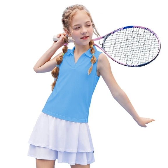 Byoo Toddler Girls Sleeveless Polo Shirts Solid Color V-Neck Athletic Kids Tennis Tops Tee Shirt