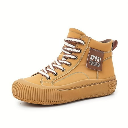 FLTHDD High-Top Sneakers for Women - Fall/Winter 2024 Fashionable Sport Shoes | Comfortable Casual Skateboarding Footwear | Genuine Cow Split Leather Upper | Breathable Fabric Lining | Durable Rubber