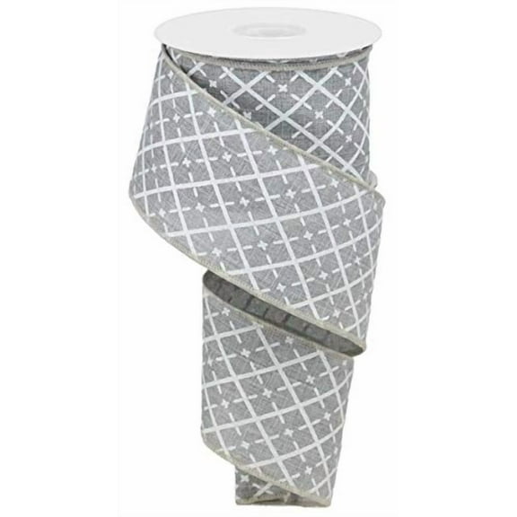 Argyle Wired Ribbon, Grey Silver White, 2.5 Inch x 10 Yard, Christmas, Wedding, Anniversary, RG0190210