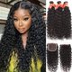 thumbnail image 1 of Onda de agua 3 paquetes con cierre Cabello humano virgen brasileño paquetes mojados y ondulados con cierre de encaje 4x4 10A paquetes de ondas de agua y cierre (24 26 28+20) Extensiones de cabello hum, 1 of 5