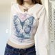 thumbnail image 1 of Blusa de mujer Manga larga Cuello en V Estampado bonito Jersey de moda Top Blanco M para viajes a casa, 1 of 7