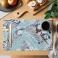 thumbnail image 2 of Blue Palm Tree Placemats Set of 2 Summer Tropical Plants Botanical Floral Place Mats Indoor Wipeable Table Mats Washable Cloth Dining Table Placemats for Kitchen Holiday Party Home Decor 13x19 Inch, 2 of 9