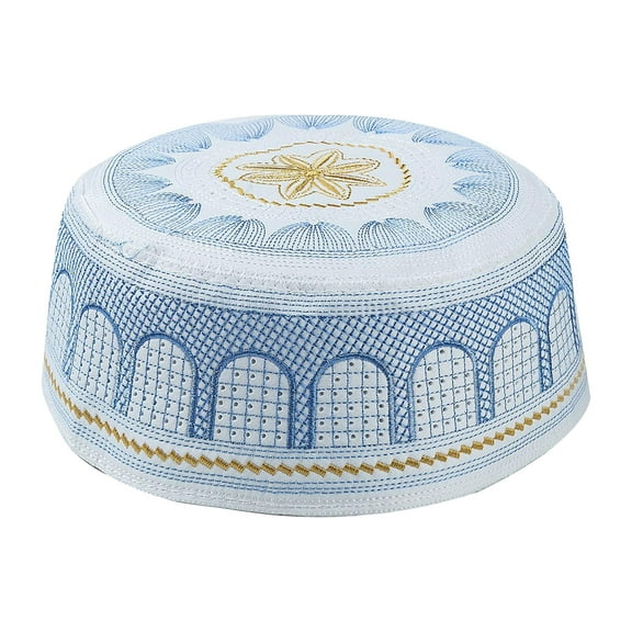 Men's Hat Hand Embroidery Traditional Classic Woven Material Blue