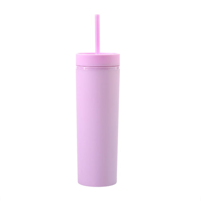 Bearachild Botella de agua de 16OZ, vaso de paja esmerilado de plástico de 2 capas, bebida portátil, taza de té de la leche, soporte para café y jugo Mostrada morado claro NO2 Bearachild HA007950-04B