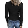 thumbnail image 2 of Hfyihgf Womens Deep V Neck Long Sleeve Henley Shirts Button Up Ribbed Knit Pullover Tops Casual Slim Fit Solid Tees Black XXL, 2 of 5