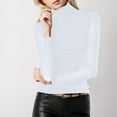 thumbnail image 2 of Hauts d'Été pour Femmes Col Roulé Simulé Haut en Maille Transparente Blouse Extensible Manches Longues T-Shirts Surdimensionnés pour Femmes Blanc TTG, 2 of 4