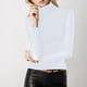 thumbnail image 3 of Top de manga larga de malla transparente con cuello alto falso para mujer - Elástico, blusa para combinar, informal/elegante, 3 of 6