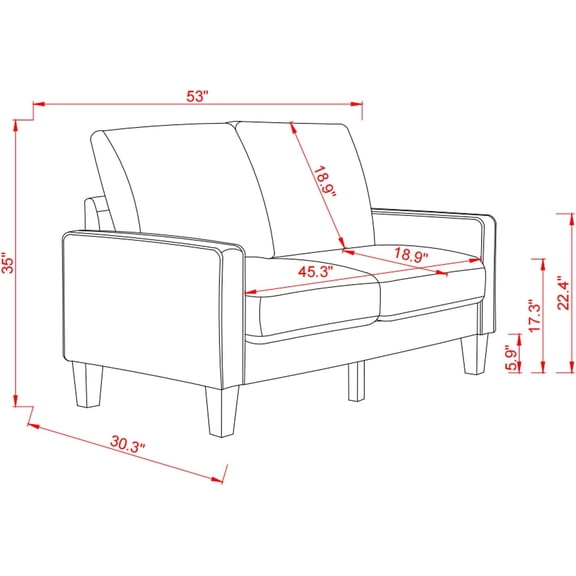 Modern 2-seater Sofa Loveseat with Linen Fabric, Solid Wood Legs, High Density Foam Cushions for Living Room, Bedroom, Small Spaces (Beige)