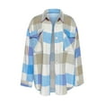 thumbnail image 5 of Arlun Womens Flannel Plaid Long Sleeve Jackets 2025 Fashion Lapel Button down Shacket Loose Comfortable Lightweight Long Sleeve Coat Fall Outwear with Pockets Sky Blue XL, 5 of 5