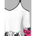 thumbnail image 3 of Camiseta de Talla Extra con Estampado Floral con Hombros Al Aire Rosegal  Mangas largas de talla grande, 3 of 5