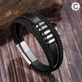 thumbnail image 3 of Punk Style Braided Leather Mens Bracelet Cuff Bangle Wristband Stainless Steel - Yinane Pulseras anchas de puño, 3 of 8