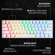 لوحة مفاتيح الألعاب الميكانيكية gk61 | 61 مفتاحًا rgb backlit للكمبيوتر / ماك (أبيض ، أزرق بصري gateron)