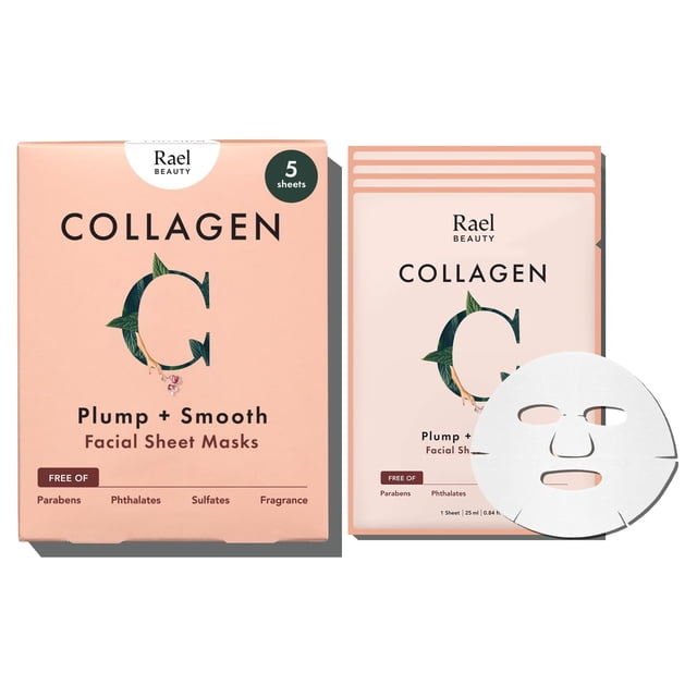 Mascarilla facial Rael Collagen con extractos de frutas nutritiva, 5 hojas