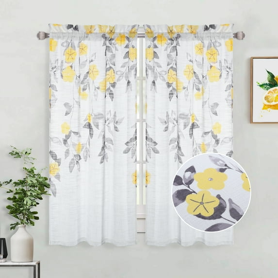 GlowSol Kitchen Curtains 26"W x 45"L Semi-Sheer Farmhouse Light Filtering Short Tier Curtains for Cafe Bathroom Living Room, 2 Panels, Yellow