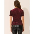 thumbnail image 3 of DARING DIVA Women's Velvet Sequin Short Sleeve Clubwear Blouse XL Burgundy, 3 of 6