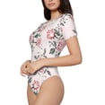 thumbnail image 2 of Haiem Rose Flowers Women's Crew Neck Short Sleeve Bodysuit Tops Stretchy Slim Basic-XX-Large, 2 of 9