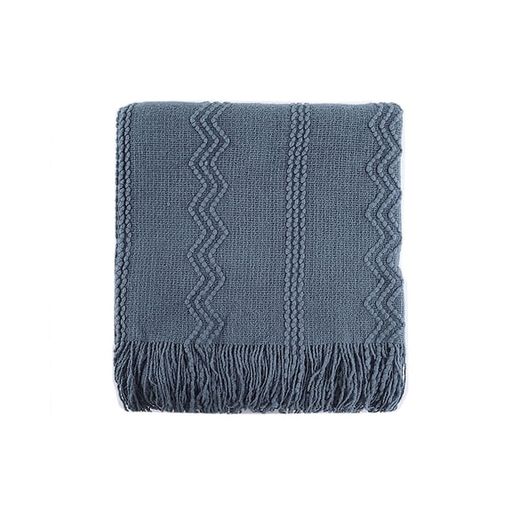 Battilo Home Woven Raised Zigzag, Chain Patterns and Tasseled End Throw, 50" X 60"