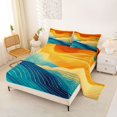 thumbnail image 2 of Castle Fairy Line Art Sunset Wave Bed Sheets 4-Piece,Gradient Mountain Ocean Abstract Full Size Sheets,Orange Teal,1 Fitted Sheet,1 Flat Sheet and 2 Pillowcases, 2 of 6