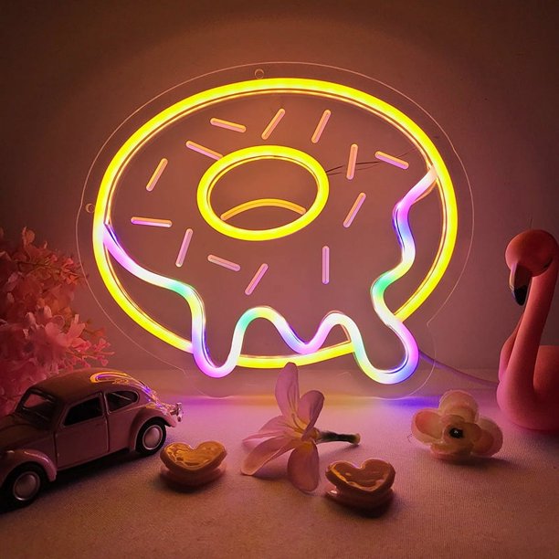 Donuts LED Decoración de Pared de Neón, Luces de Arte 3D Regulables Creativas Nuevas Luces de Modelado, Luces de Neón Familiares Alimentadas por USB, Habitaciones para Niños, Bares, Fiestas Navideñas,