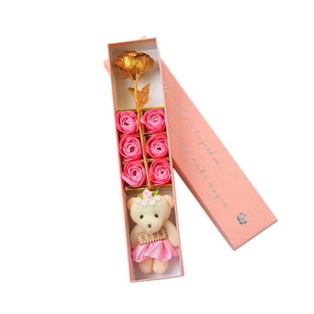 Simulated Gold Foil Rose Soap Flower Bear Valentine's Day Gift