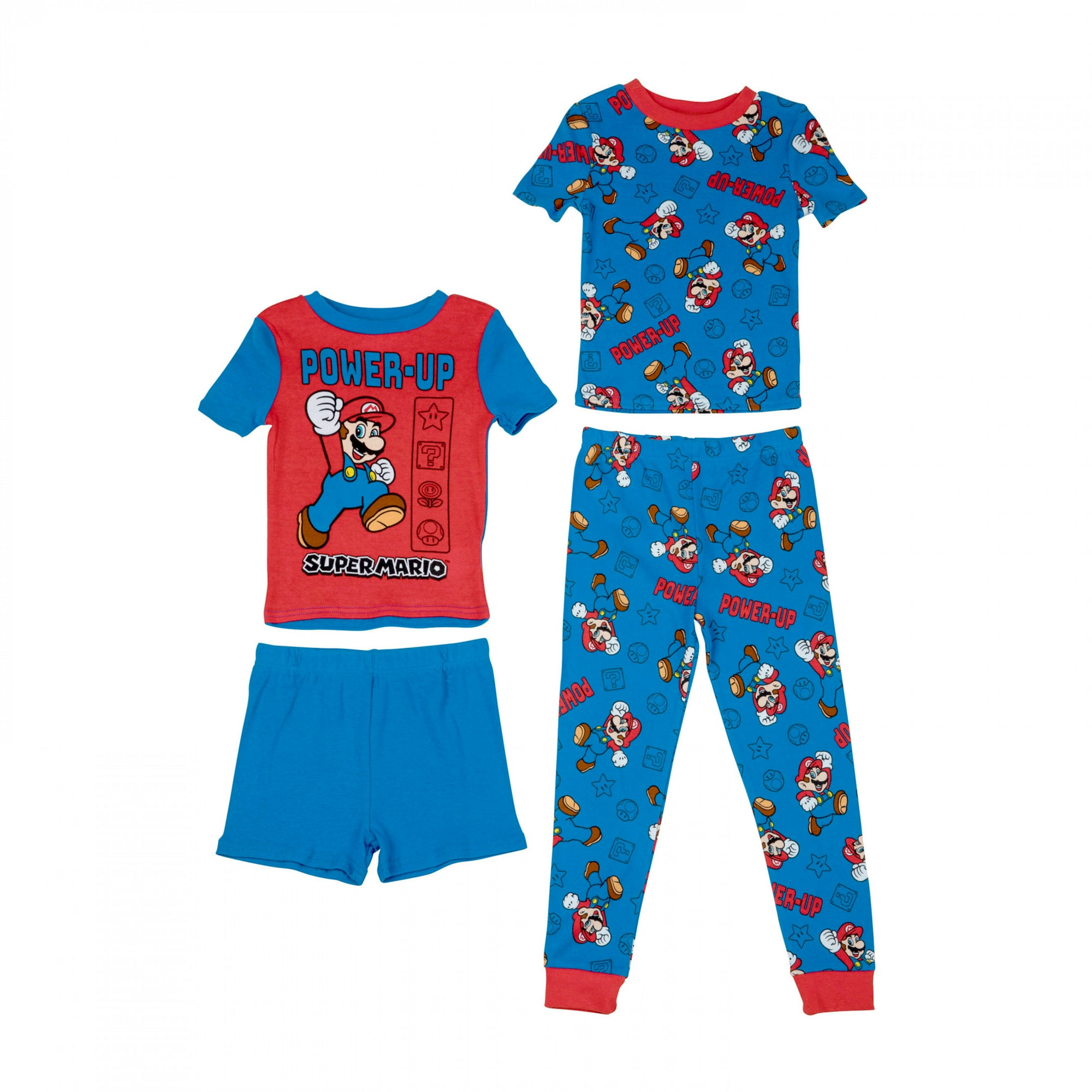 Super Mario Bros. Power Up 4 Piece Boys Pajama Set Size 6