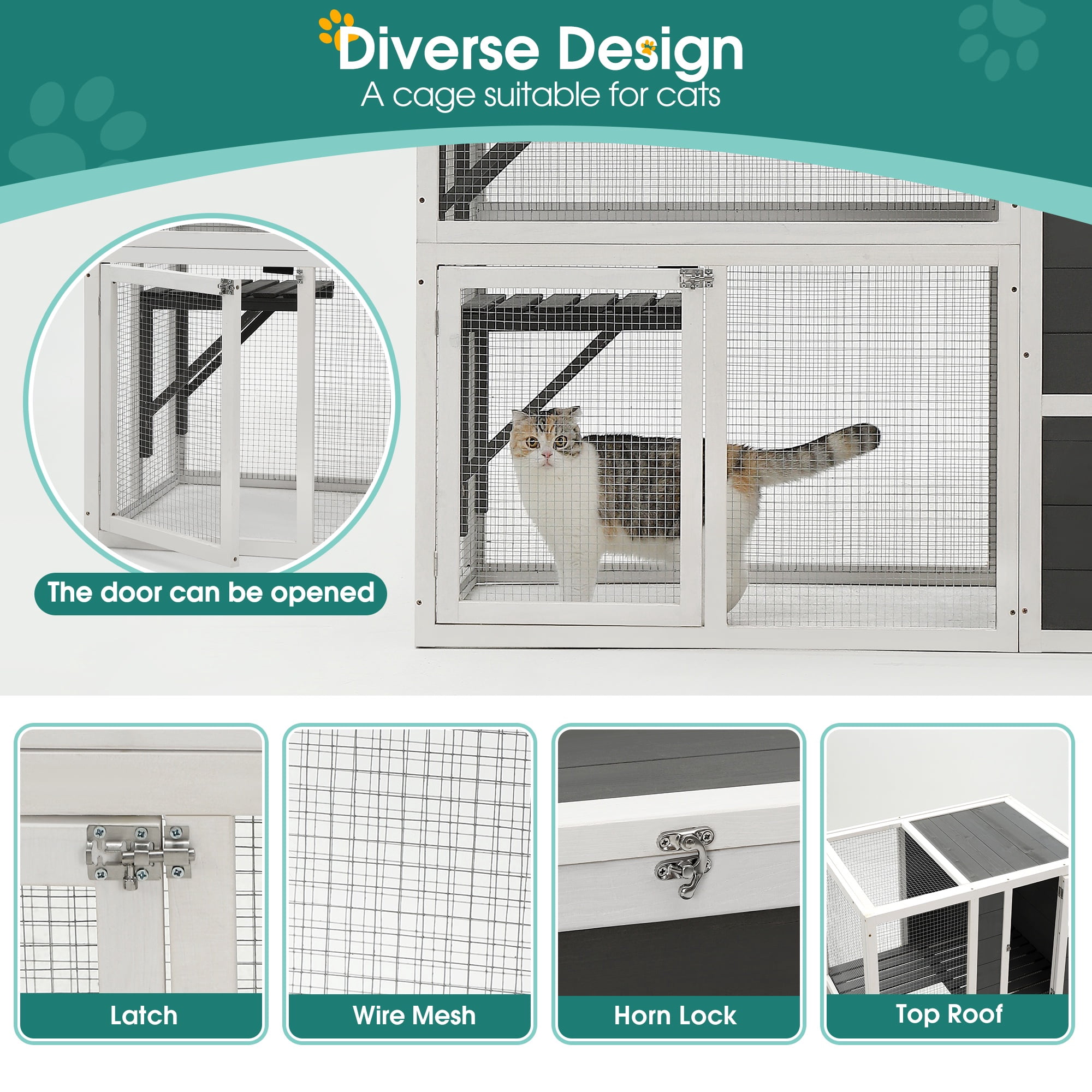 Outdoor Catio Enclosure for Cats Clearance, 3-Tier Wooden Catio Enclosure for 3 Cats, Winter Cat Cage for Indoor with Resting Box, Platforms, Jump Box, 71"H, Gray