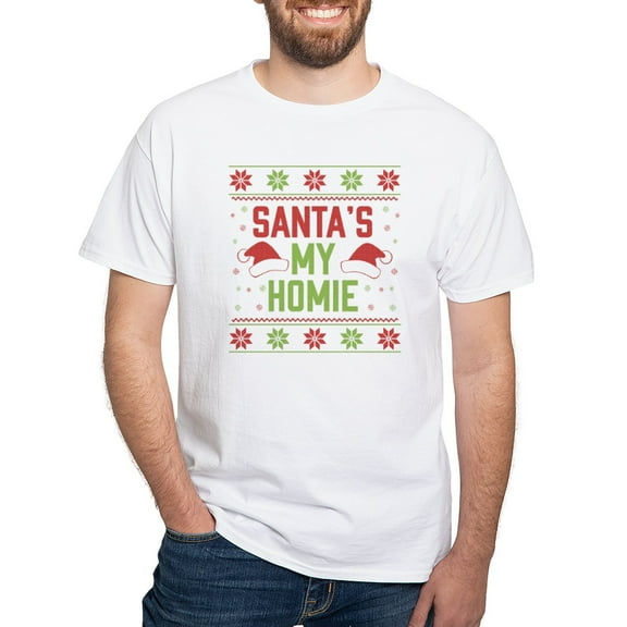 CafePress - Santa's My Homie White T Shirt - Men's White Classic Cotton T-Shirts