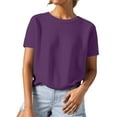 thumbnail image 1 of GPOECD T-Shirts Grande Taille pour Femmes Tricot Texturé Couleur Unie Col Rond Manches Courtes Style Décontracté pour un Port Quotidien Confortable Hauts Décontractés pour Femmes Violet Foncé,TTTG, 1 of 4