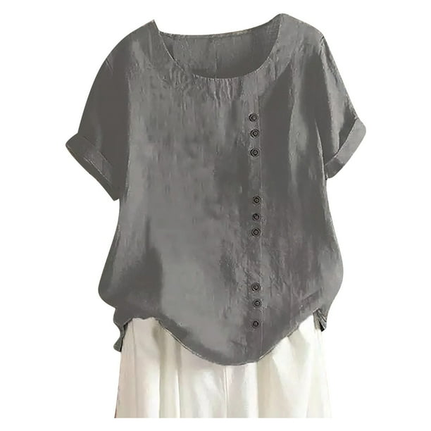 Túnica boho de algodón y lino para mujer en tallas grandes: blusa informal holgada y transpirable, manga 3/4, cuello redondo, tallas S-5XL.