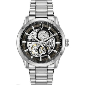 96A170 Men's Black and Silver Skeleton Dial Steel Bracelet