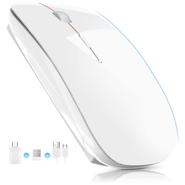 Ratón Óptico Inalámbrico YOMYM Blanco Recargable con Receptor USB y Adaptador Tipo-c para Computador
