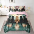 thumbnail image 2 of Manfei Cartoon Cat Twin Bedding, Tokyo Blossoms Floral Bedding Comforter Set, Pink Teal, Pink Reversible, 7pcs, 2 of 5