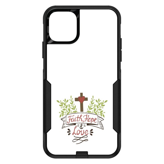 DistinctInk Custom SKIN / DECAL compatible with OtterBox Commuter for iPhone 11 (6.1" Screen) - Faith, Hope & Love - Cross & Leaves