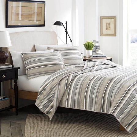 Fresno 3-Piece Neutral Beige Striped Cotton King Quilt Set