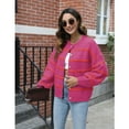 thumbnail image 3 of PUWEI Women's Striped Knit Cardigan Sweater Long Sleeve Button Down Crew Neck Outwear, 3 of 7