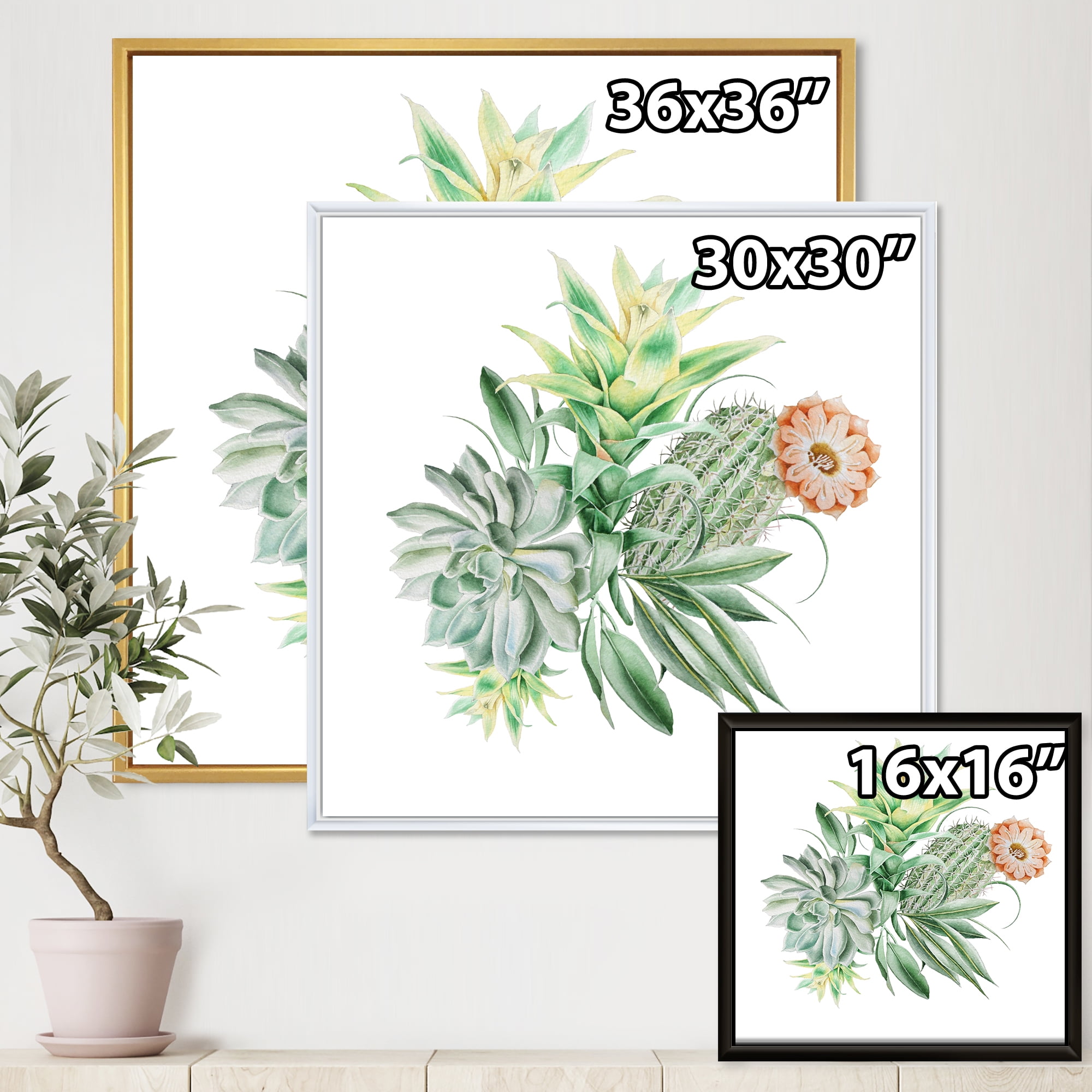 Designart 'Bouquet With Succulents and Cactus' Traditional Framed Canvas Wall Art Print