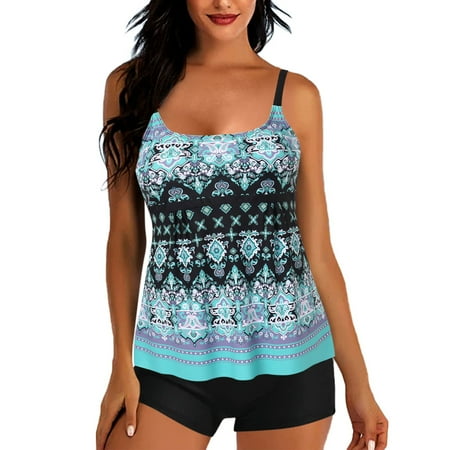 Yanyanz Tankini Swimsuits for Women  Plus Size Swimsuits for Women Two Bathing Suits Long Torso Tank Tops With Boyshorts  Bestselling Swimsuit Blue S