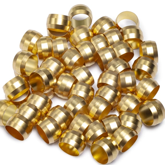 LTWFITTING 7/16" Brass Compression Sleeves Ferrules, Brass Compression Fitting(Pack of 50)